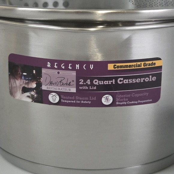 David Burke Cookware Regency 2.4Qt Stainless Steel Casserole Pot Straining Lid‎ - Picture 4 of 15